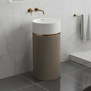 plantex pedestal wash basinacrylic resin amp quartz free standing wash basinround basin for bathroomhomeofficerestaurant- 10034 white amp coffee