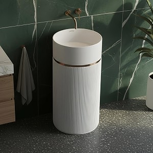 plantex pedestal matt wash basinacrylic resin amp quartz free standing wash basinround basin for bathroomhomeofficerestaurant - 1056 white