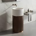 Plantex Pedestal Wash Basin/Acrylic Resin &amp; Quartz Free Standing Round Basin for Bathroom/Home/Office/Restaurant- (10056, Beige &amp; Brown)