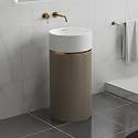 Plantex Pedestal Wash Basin/Acrylic Resin &amp; Quartz Free Standing Wash Basin/Round Basin for Bathroom/Home/Office/Restaurant- (10034, White &amp; Coffee)
