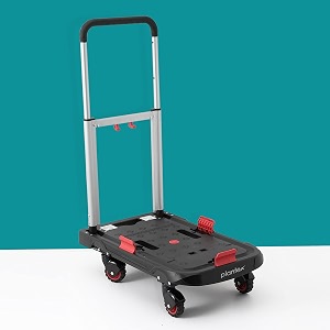 plantex platfom trolleyheavy duty hand trucktrolley for goods carrying with foldable guared wheelsutility cart for luggage moving - red amp black