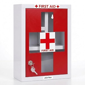 plantex metal emergency first aid box for homemedical boxes for medicine storage with multi compartments for school office - with lock red amp white big size wall mount