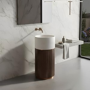 plantex acrylic resin amp quartz pedestal basin for bathroomone piece pedestal free standing round wash basin for living roomhotel beige