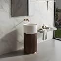 Plantex Acrylic Resin & Quartz Pedestal Basin for Bathroom/One Piece Pedestal Free Standing Round Wash Basin for living Room/Hotel (Beige)