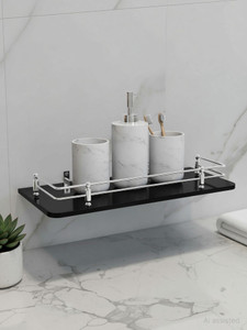 Plantex Premium Black Glass Shelf for Bathroom
