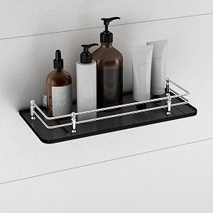 plantex premium black bathroom glass shelfglass shelf for living roomkitchenbathroom accessories setkitchen shelf rack- polished 12x6 - pack of 1