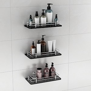plantex heavy duty black glass shelf for bathroomkitchen wall shelfliving room glass shelf polished 12x6 inches - pack of 3