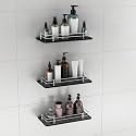 Plantex Heavy Duty Black Glass Shelf for Bathroom/Kitchen Wall Shelf/Living Room Glass Shelf, Polished (12x6 Inches - Pack of 3)