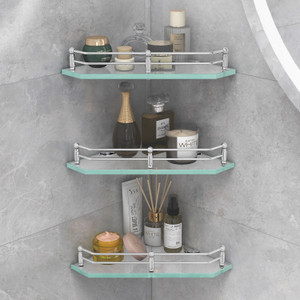 Plantex Premium Diamond Transparent Glass Corner Shelf
