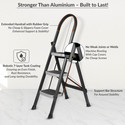 Plantex Premium Steel Folding 3 Step Ladder for Home - 3 Wide Anti Skid Steps (Grey) Steel Ladder