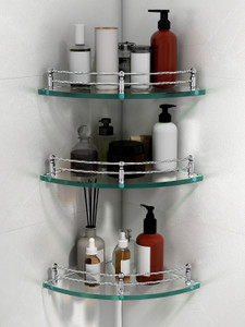 Plantex Premium Transparent Glass Corner Shelf for