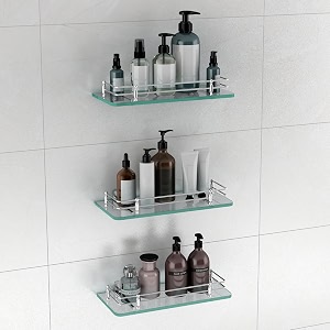 plantex premium transparent glass shelf for bathroomkitchenliving room - bathroom accessories polished 12x6 - pack of 3