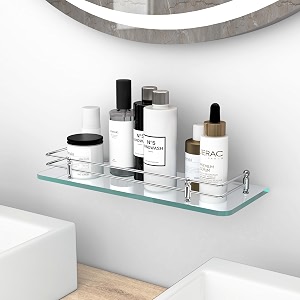 plantex premium transparent glass shelf for living roomkitchenbathroom glass shelfbathroom accessories setkitchen organizer - polished 12x6 -pack of 1