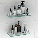 Plantex Transparent Bathroom Glass Shelf/Glass Shelf for Living Room/Kitchen/Multipurpose Wall Storage Bathroom Organiser-(Polished, 12x6 Inches, Pack of 2)