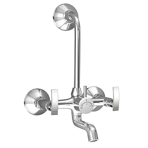 plantex brass spindle wall mixer for bathroom 2 in 1 with l-bend provision for overhead showermixer tap for bathroom with water saving nozzle and wall flange and teflon tape smr-1269-chrome