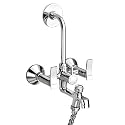 Plantex Brass 3-in-1 Wall Mixer with L-Bend Provision for Overhead and Hand Shower/Bathroom Mixer Tap with Brass Wall Flange & Teflon Tape/Wall Mixer for Bathroom - (Star, Chrome)