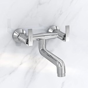 plantex pure brass non telephonic wall mixer with water saving nozzlehot and cold water tap with brass wall flange and teflon tape-7 year warranty col-1016-chrome