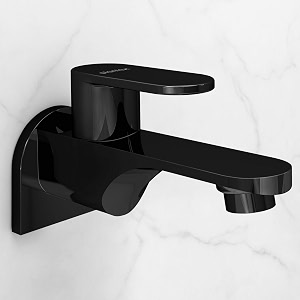 plantex pure brass orn-202 long body bib cock for bathroom with water saving aeratorwall mount bibtap with wall flange for bathroom-7 year warranty pvd black