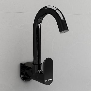 plantex orn-210 pure brass sink tap for kitchen with 360 swivel spoutwall mount kitchen sink tap with brass wall flange and teflon tap -7 year-warranty pvd black