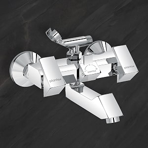 plantex pri-317 pure brass telephonic wall mixer with crutch arranging of hot amp cold water with water saving nozzle for bathroom and brass wall flange chrome