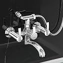 Plantex Pure Brass Telephonic Wall Mixer with Crutch Arranging of Hot & Cold Water with Water Saving Nozzle for Bathroom and Brass Wall Flange 7 Year Warranty -(AQ-1417-Chrome)