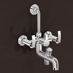 plantex pure brass 3 in 1 wall mixer for bathroom with l-bend provision for overhead and hand showermixer tap for bathroom with water saving nozzle and brass wall flange col-1019-chrome