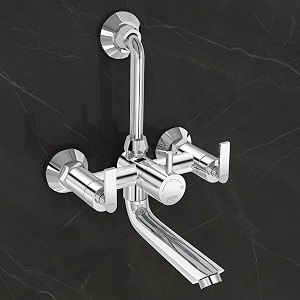 plantex bal-518 pure brass wall mixer for bathroom 2 in 1 with l-bend provision for overhead shower hot amp cold tap with brass wall flange amp teflon tape mirror chrome