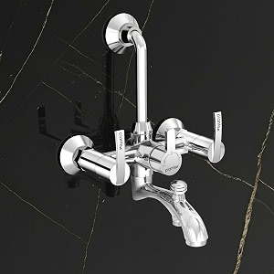 plantex pure brass 3 in 1 wall mixer for bathroom with l-bend provision for overhead and hand showerwater saving nozzle for mixer tap with brass wall flange aq-1419-chrome