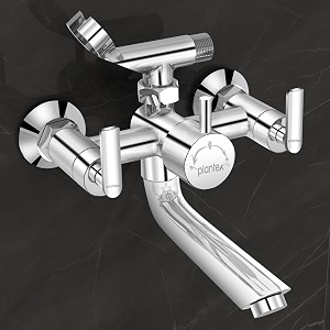 plantex bal-517 pure brass telephonic wall mixer with crutch arranging of hot amp cold water with water saving nozzle for bathroom and brass wall flange -7 year warranty -chrome