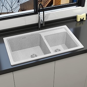 plantex uv protected matt kitchen sinkquartz sink for kitchendouble bowl with coupling and hose pipe mosaic grey - 31x18inch