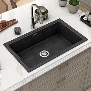 plantex matt german engineered technology quartz sink for kitchenuv protected kitchen sinksingle bowle sink for homecharcoal black-18x24 inch