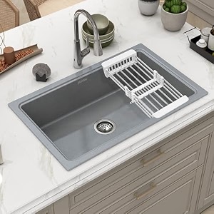 plantex metallic quartz acrylic kitchen sink with 10 years warranty undermount sink for kitchenmetalic single bowl kitchen sinks with coupling lintus 32x20 inchesgrey