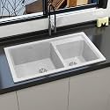 Plantex UV Protected Matt Kitchen Sink/Quartz Sink for Kitchen/Double Bowl with Coupling and Hose Pipe (Mosaic Grey - 31x18inch)