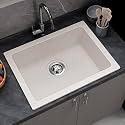 Plantex Quartz Acrylic Matt Kitchen Sink With 10 Years Warranty /Undermount Sink For Kitchen/Granite Single Bowl Kitchen Sinks With Coupling (Rayon-24X18 Inches)