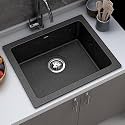 Plantex Quartz Acrylic Matt Kitchen Sink With 10 Years Warranty By /Undermount Sink For Kitchen/Metalic Single Bowl Kitchen Sinks With Coupling (Siapan 16X18 Inches), Grey