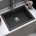Plantex Quartz Acrylic Kitchen Sink With 10 Years Warranty/Undermount Sink For Kitchen/Metalic Single Bowl Kitchen Sinks With Coupling (Siapan-24X18 Inches), ?Metallic, Black