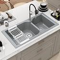 Plantex Quartz Acrylic Sink for Kitchen/UV Protected Lintus Kitchen Sink/Granite Double Bowl Sink/Undermount/Topmount (Lintus-40x20 Inches)