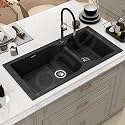Plantex Quartz Acrylic Sink for Kitchen/UV Protected Siapan Quartz Kitchen Sink with Coupling and Drying Rack/Granite Double Bowl Sinkwith 10 Years Warranty by Plantex (Siapan-40x20 Inches)