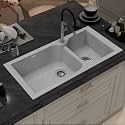 Plantex Quartz Acrylic Sink for Kitchen/UV Protected Brun Kitchen Sink with 10 Years Warranty by Plantex/Granite Double Bowl Sink/Undermount/Topmount (Brun-40x20 Inches)