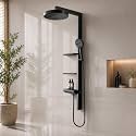 Plantex Rainfall Showerhead with Waterfall Outlet/Haven Shower Panel for Bathroom with Piano Switches &amp; Temperature Display/Hand Shower with Hose Pipe &amp; Clamp - (6013-GA)