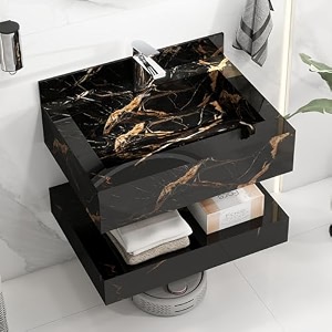 plantex slab tile floating vanity with washbasin for bathroomwash basin cabinet with storage - 24 x 18 inch ed-black-marble finish
