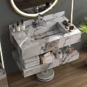 Plantex Slab Tile Floating Vanity with Washbasin for Bathroom/Wall Mount Wash Basin with Cabinet Full Set - 32 x18 inch (ED-Gold-Marble Finish)