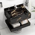 Plantex Slab Tile Floating Vanity with Washbasin for Bathroom/Wash Basin Cabinet with Storage - 24 x 18 inch (ED-Black-Marble Finish)
