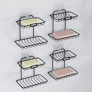 plantex self adhesive soap dishgi steel soap case with hooksoap stand with hooksoap holder for bathroom accessories - pack of 4 black
