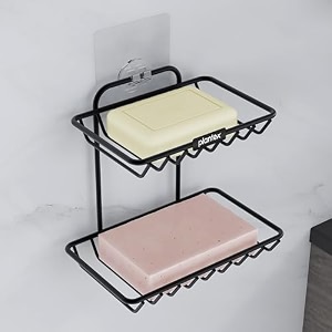 plantex self adhesive soap holder for bathroomgi steel soap case2 layer soap storagebathroom accessories - pack of 1 black