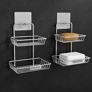 plantex self adhesive soap holder for bathroomstainless steel soap dishwall mounted 2 layer soap holderbathroom accessories - pack of 2 chrome