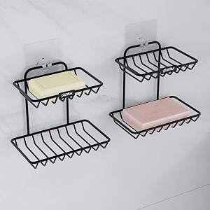 plantex self adhesive soap holder for bathroomgi steel soap case2 layer soap storagebathroom accessories - pack of 2 black