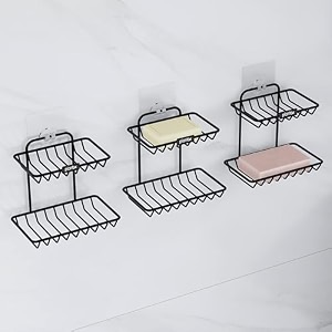 plantex self adhesive soap holder for bathroomgi steel soap case2 layer soap storagebathroom accessories - pack of 3 black