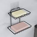 Plantex Self Adhesive Soap Holder for Bathroom/GI Steel Soap Case/2 Layer Soap Storage/Bathroom Accessories - Pack of 1 (Black)