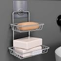 Plantex Self Adhesive Soap Holder for Bathroom/Stainless Steel Soap Case/2 Layer Soap Storage/Bathroom Accessories - Pack of 4 (Chrome)